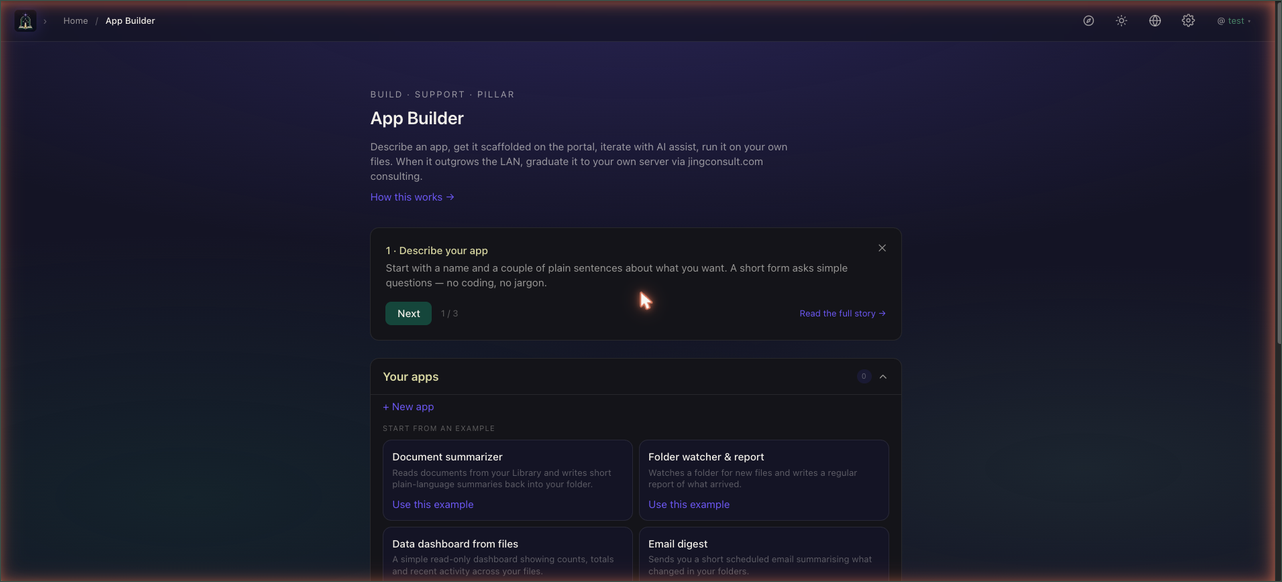 The App Builder dashboard