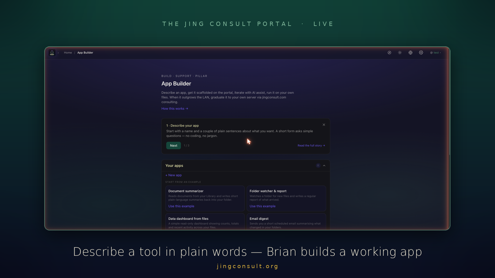 Jing Consult Portal — App Builder with Brian