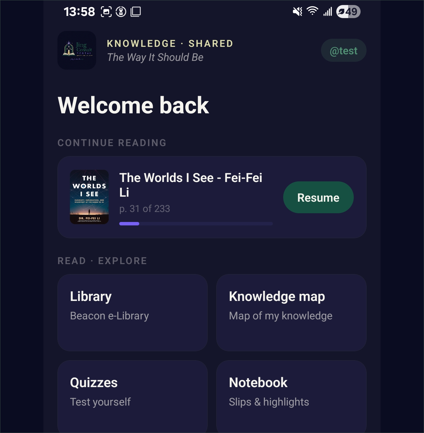 Mobile app home screen